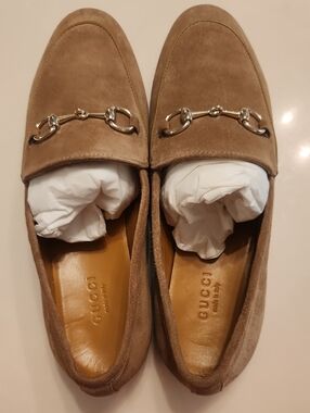 NWT Gucci Women's Suede Jordann Loafers in Camel In 6.5